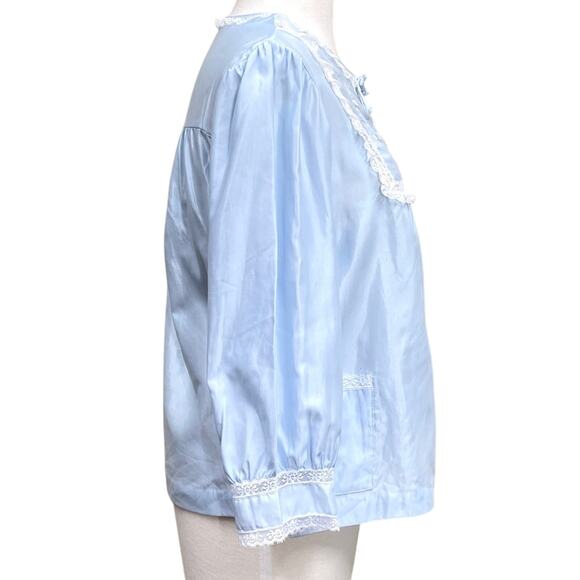 Vintage Lace Pajama Top Wmns Small Pastel Blue Embroidered Long Slv Barbizon 80s - Picture 6 of 13
